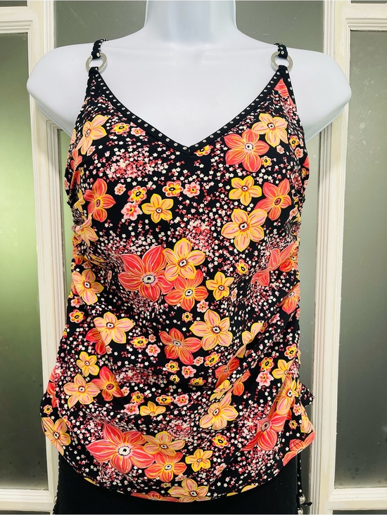 Azura Other - Black Floral V-Neck Swim Tankini with Orange & Yellow Flowers